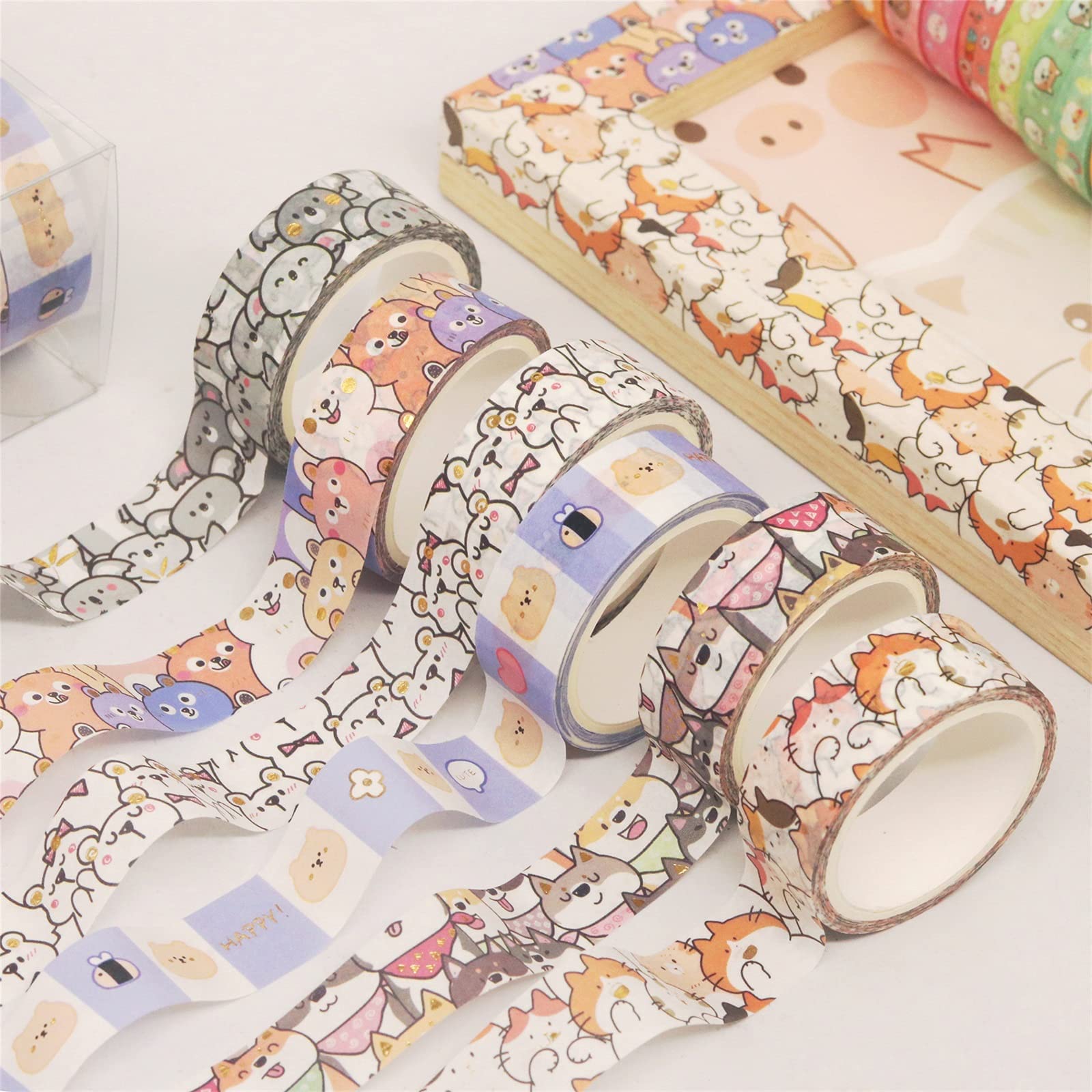 HASTHIP 18 Rolls Cute Pets Washi Tape Set Gold Embellishment Decorative Masking Tapes for Arts, DIY Crafts, Bullet Journals, Planners, Scrapbook, Wrapping,Travel HASTHIP 18 Rolls Cute Pets Washi Tape Set Gold Embellishment Decorative Masking Tapes for Arts, DIY Crafts, Bullet Journals, Planners, Scrapbook, Wrapping,Travel